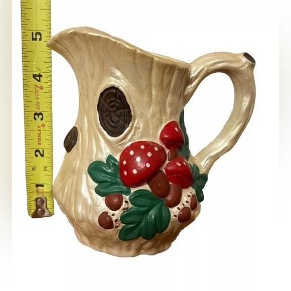 Vtg Pitcher With Bowl Ceramic Mushroom Log Stump Acorn Oak Leaves witchy cottage - Picture 15 of 16